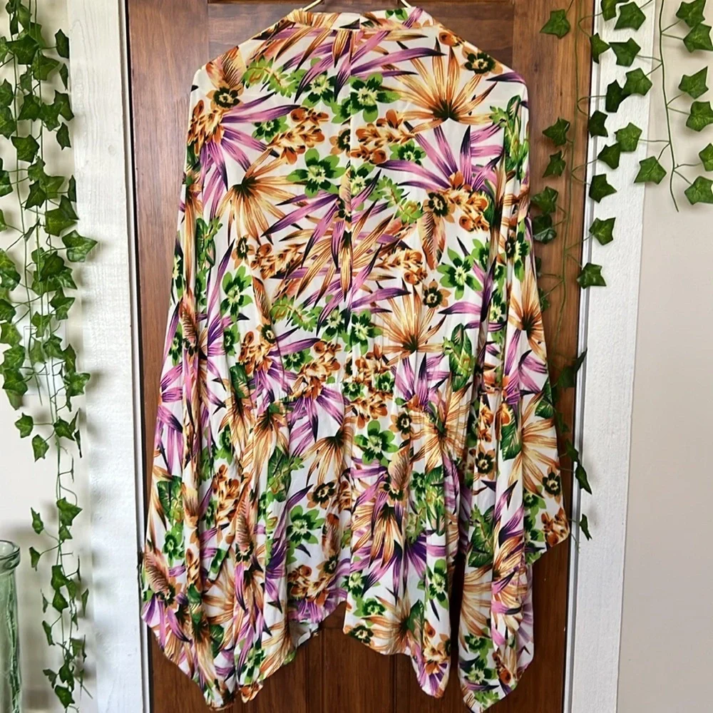 Tropical Floral Beach Resortwear Kimono Swim Cover Up 100% Rayon